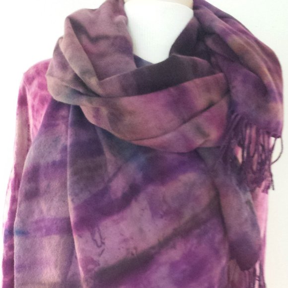 NEW large merino Cashmere scarf Wrap cape tie dyed XL red black purple blue gray - Picture 2 of 4